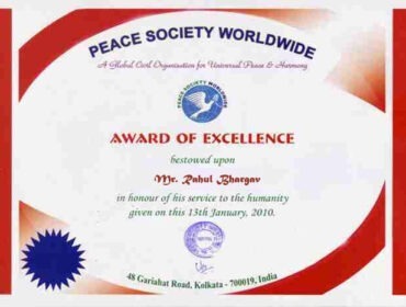 Astro Rahul Bhargav Awarded by Peace Society Worldwide for his excellence in field of astrology